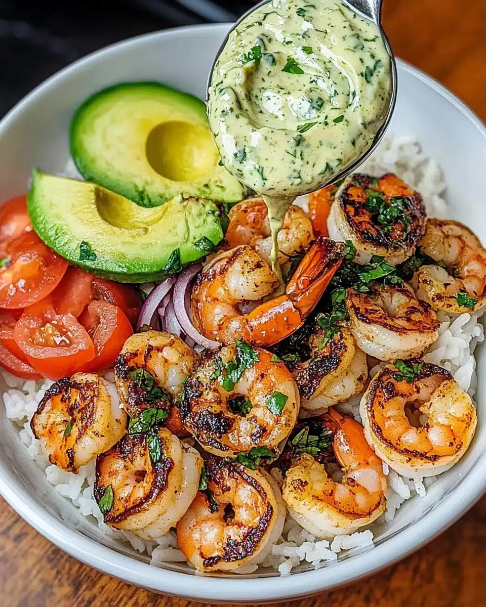 Zesty Shrimp & Avocado Rice Bowls with Cilantro Lime Sauce