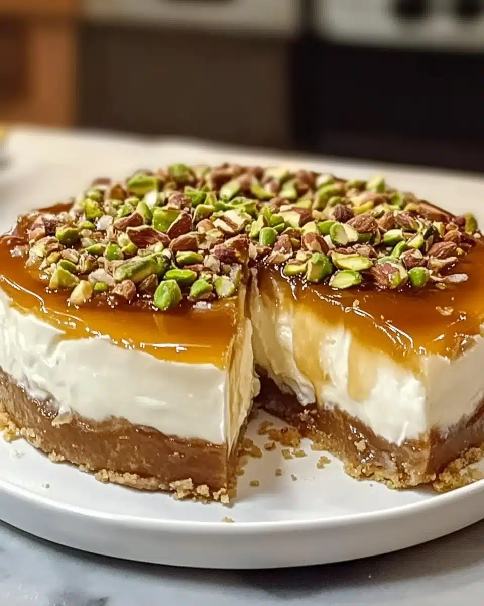 Honey Pistachio Baklava Cheesecake