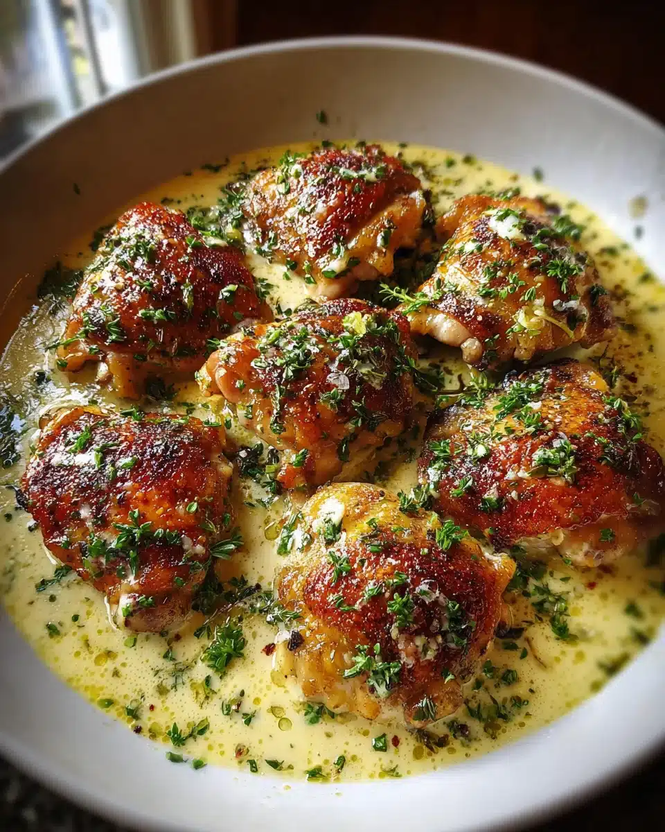 Bobby Flay Chicken Thighs with Creamy Garlic Sauce