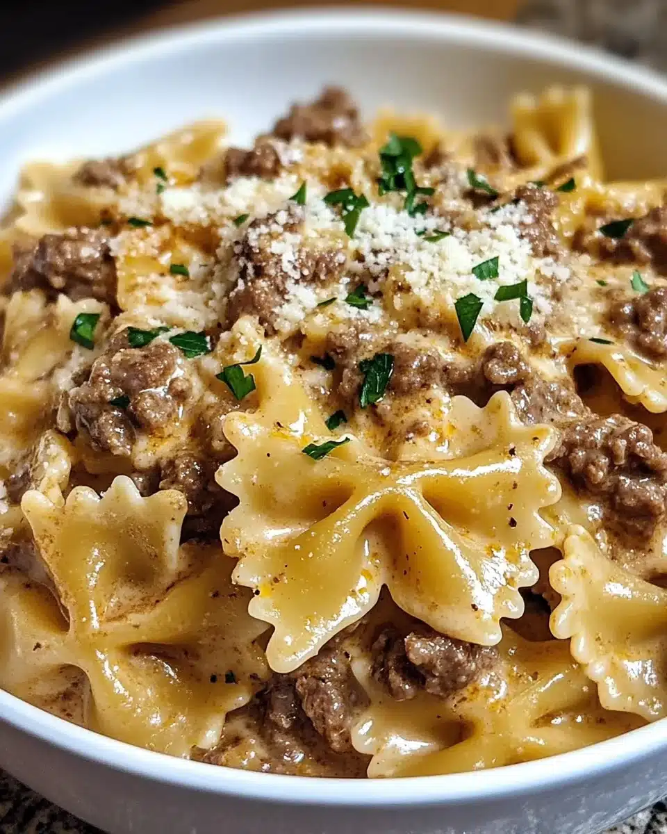 Creamy Parmesan Garlic Beef Bowtie Pasta is Irresistible!